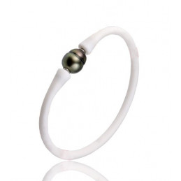 Bracelet silicone blanc et perle de Tahiti cerclée 10 mm
