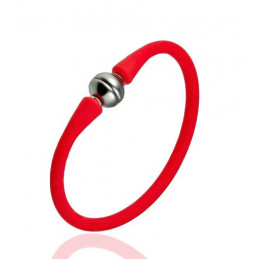 Bracelet silicone rouge et perle de Tahiti cerclée 10 mm