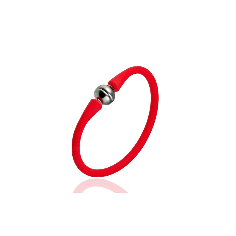 Bracelet silicone rouge et perle de Tahiti cerclée 10 mm