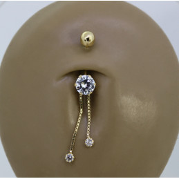 Piercing nombril or jaune 18 carats et zirconias "pendants"