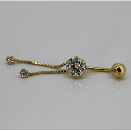 Piercing nombril or jaune 18 carats et zirconias "pendants"