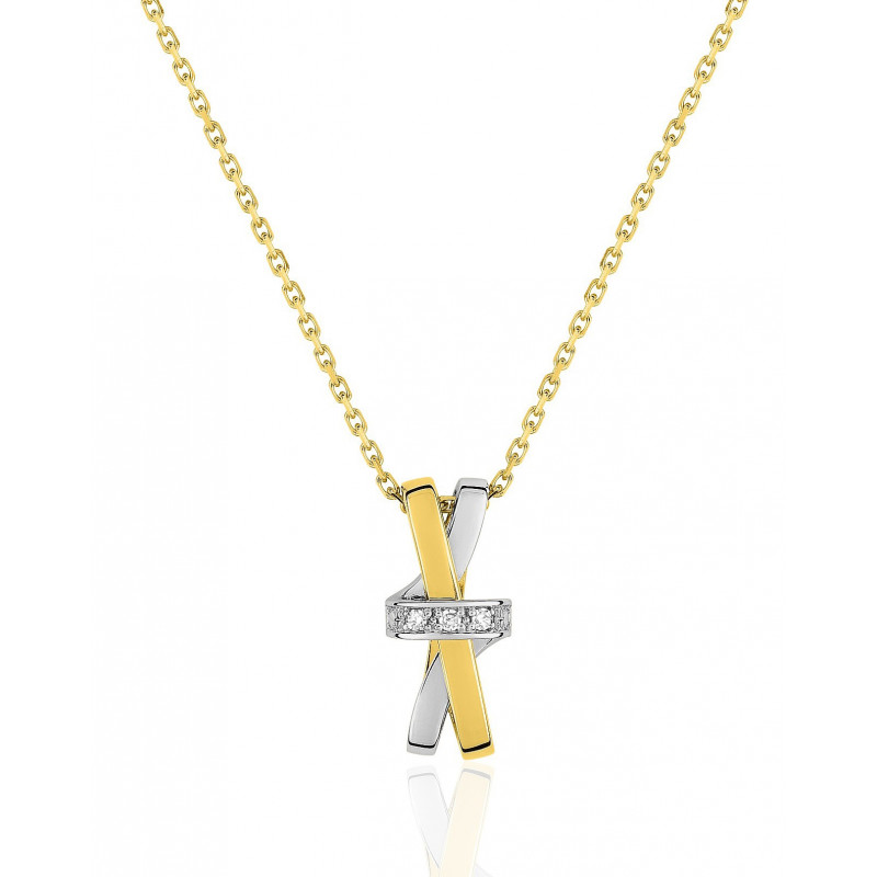 Chaine or jaune 18 carats et pendentif deux ors diamant 0,018 carat