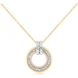 Chaine or jaune 18 carats et pendentif trois ors diamant 0,13 carat "cercle de diamants"