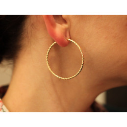 Boucles d'oreilles or jaune 18 carats créoles facettées 40 mm