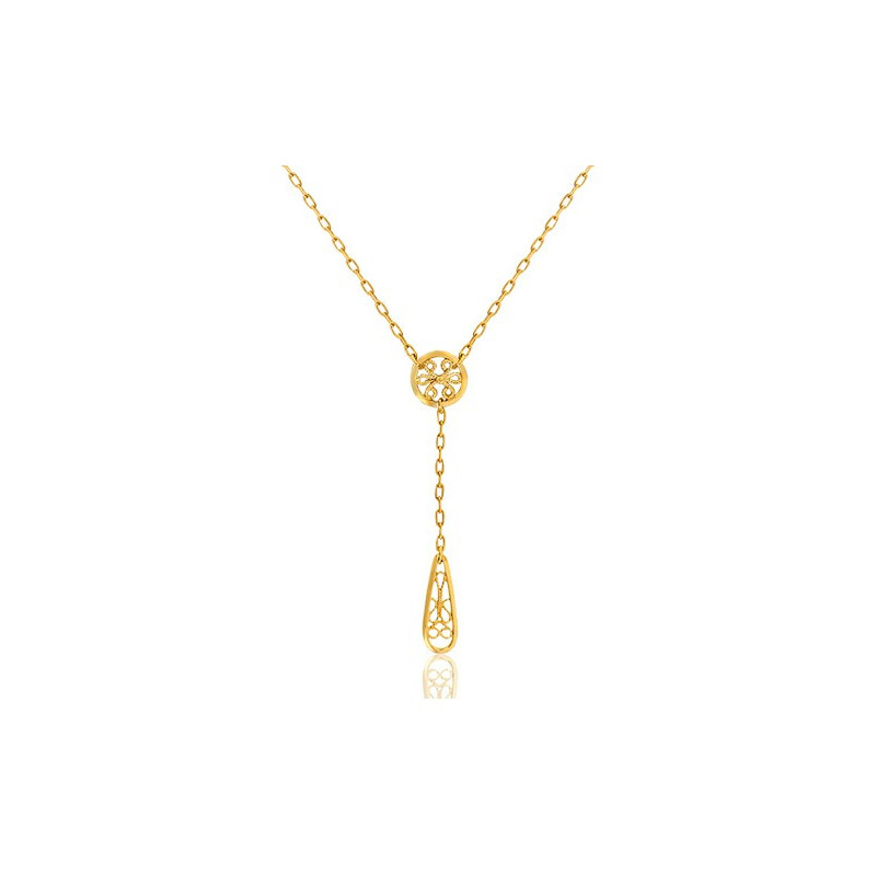 Collier en or 18 carats "Belle Epoque" filigrane pendants 42 cm