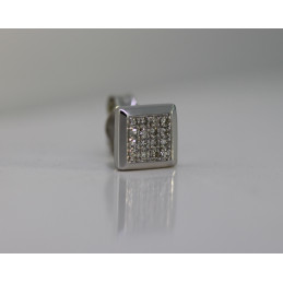 Boucle d'oreille or blanc 18 carats carrée et diamants 0,06 carat