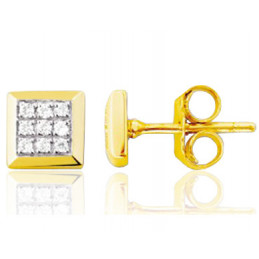Boucle d'oreille or jaune 18 carats carrée et diamants 0,08 carat