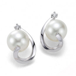 Boucles d'oreilles or blanc 18 carats, perles d'Australie et diamant 0,06 carat
