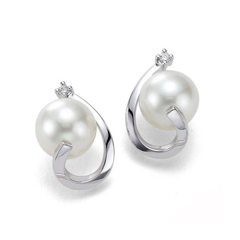 Boucles d'oreilles or blanc 18 carats, perles d'Australie et diamant 0,06 carat