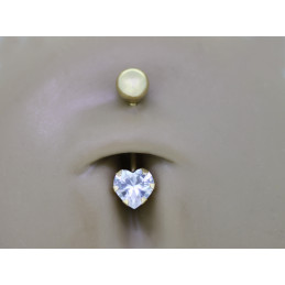Piercing nombril or jaune 18 carats et zirconium "cœur"