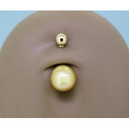 Piercing nombril or 18 carats et perle d'Indonésie 9-10 mm