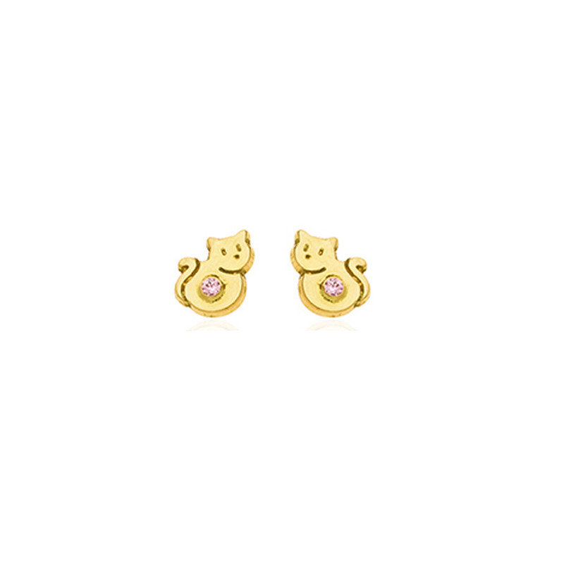 Boucles d'oreilles enfant or jaune 18 carats et zirconium "Chatons"