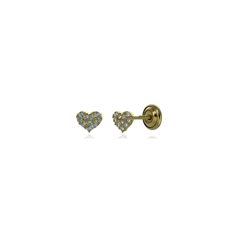 Boucles d'oreilles or jaune 18 carats et zirconiums blancs "cœurs"