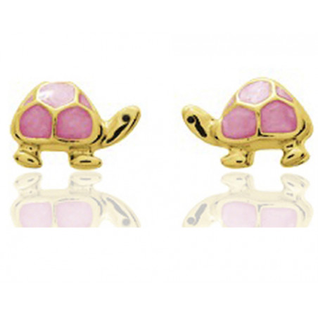 Boucles D'Oreilles Fille En Or Jaune 9 Carats - Modèle Tortue Avec Zirconia Brillant - Cadeau Certifié (Réf. 2940)