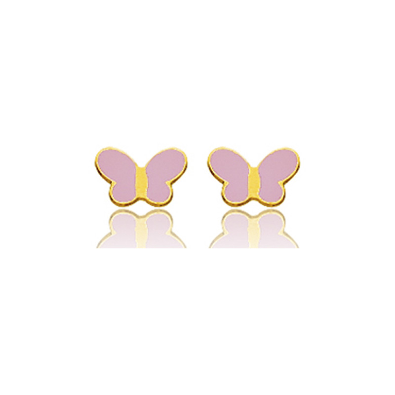 Boucles d'oreilles enfant or jaune papillon laqué