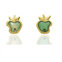 Boucles d'oreilles enfant or jaune 18 carats "pomme" laqué vert