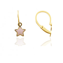 Boucles d'oreilles fille or jaune 18 carats "étoile rose laqué"