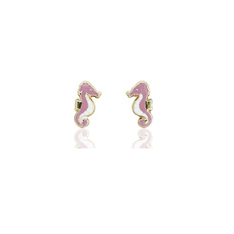 boucles d'oreilles or jaune 18 carats laqué "hippocampe"