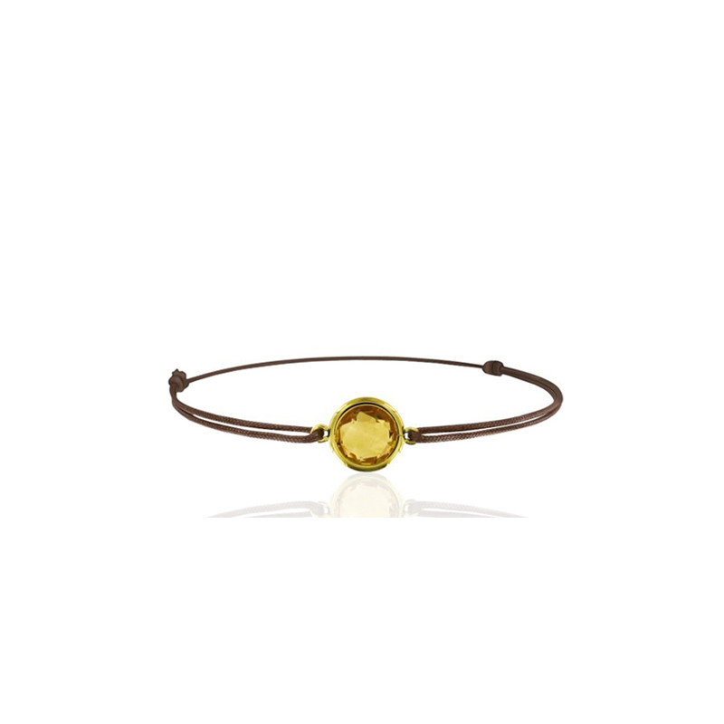 Bracelet cordon ajustable, or jaune 18 carats et citrine serti clos pour femme