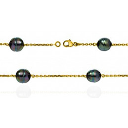 Bracelet or jaune 18 carats et 4 perles de Tahiti cerclées 9/10 mm