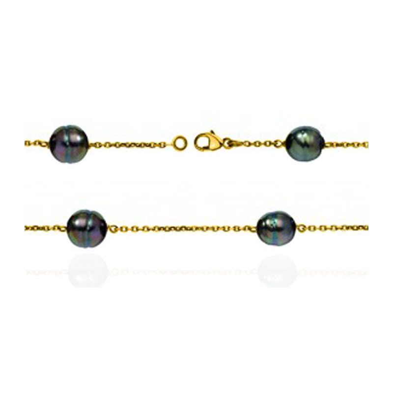 Bracelet or jaune 18 carats et 4 perles de Tahiti cerclées 9/10 mm