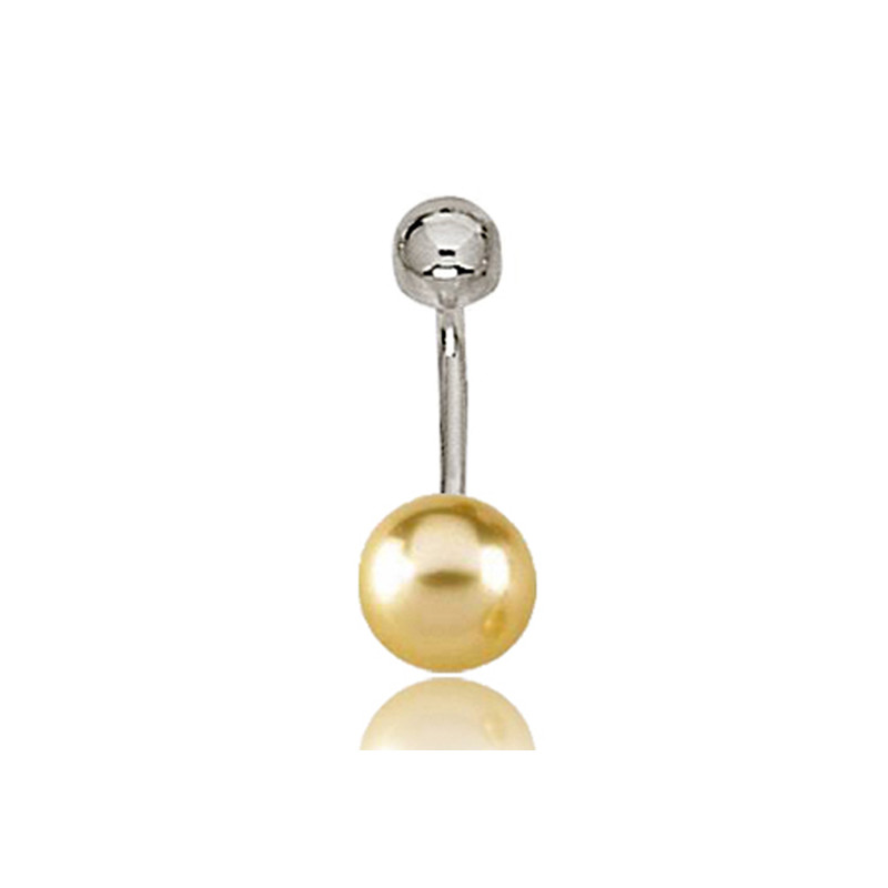 Piercing nombril or 18 carats et perle d'Indonésie 9/10 mm