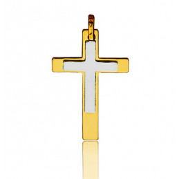Pendentif croix deux ors 18 carats - 25 mm