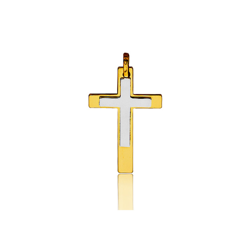 Pendentif croix deux ors 18 carats - 25 mm