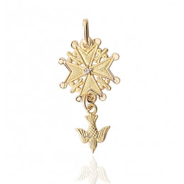 Pendentif en or jaune 18 carats "croix Huguenote" et diamant