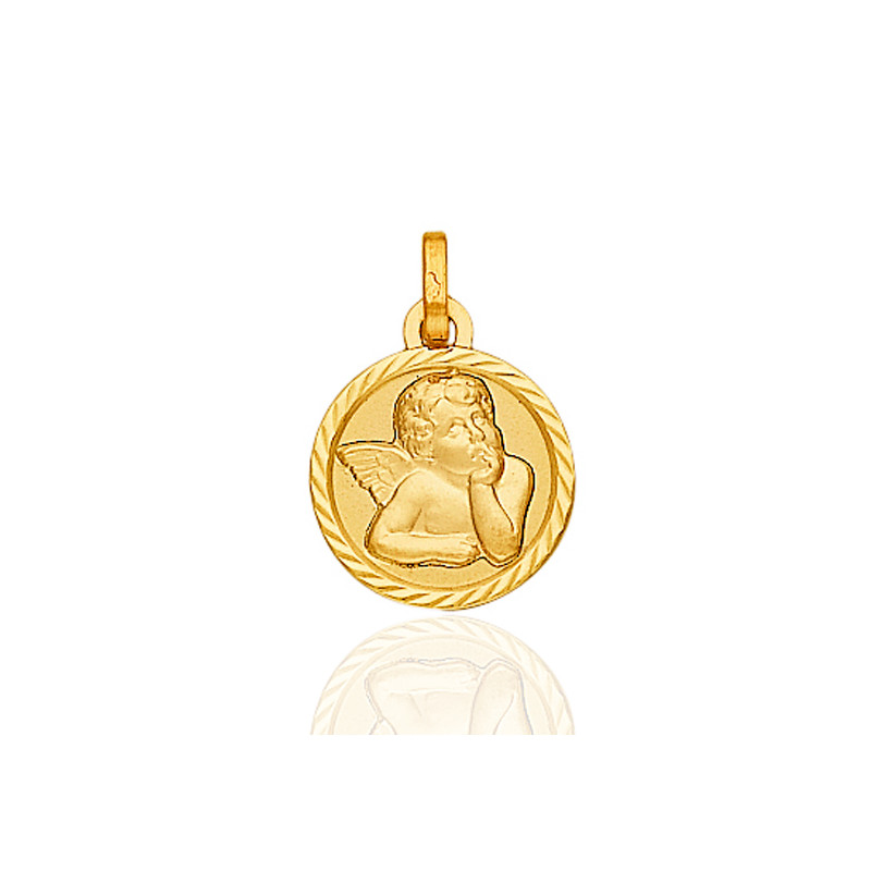 Médaille ange or jaune 18 carats ronde