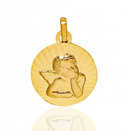 Médaille ange or jaune 18 carats ronde 19 mm