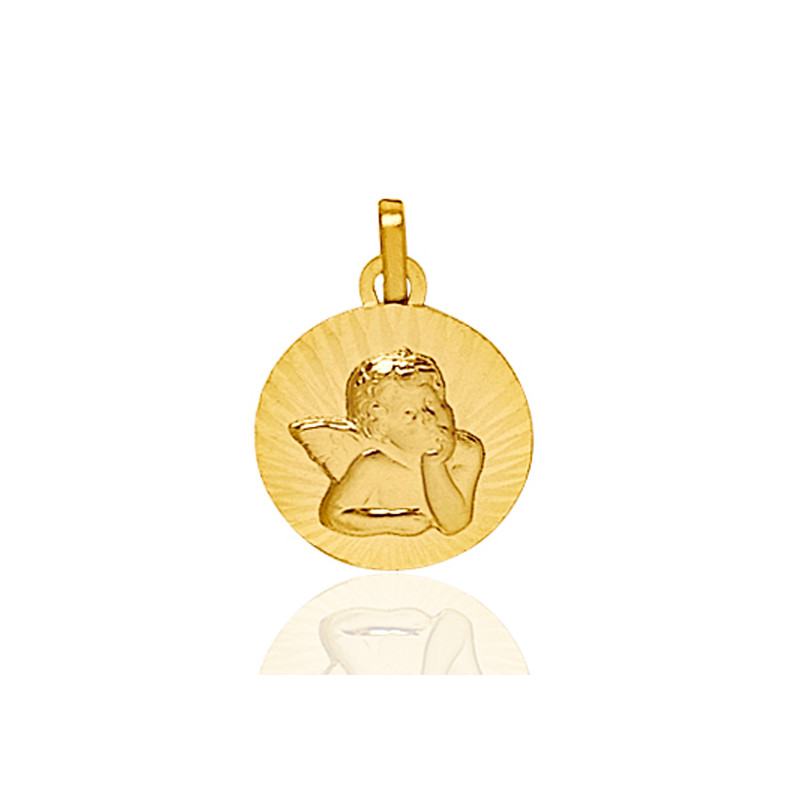 Médaille ange or jaune 18 carats ronde 19 mm