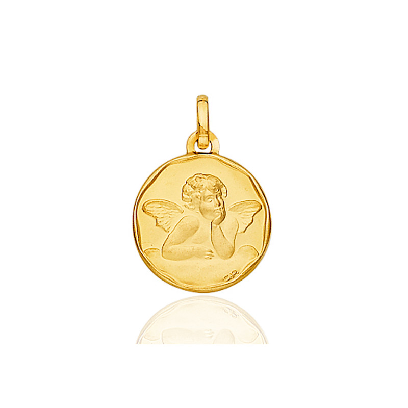 Médaille ange or jaune 18 carats ronde 22 mm