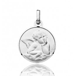 Médaille ange or blanc 18 carats ronde 22 mm