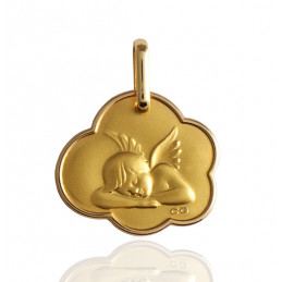 Medaille or jaune 18 carats "Ange sur nuage"