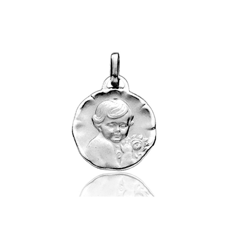 Médaille ange or blanc 18 carats ronde 21 mm