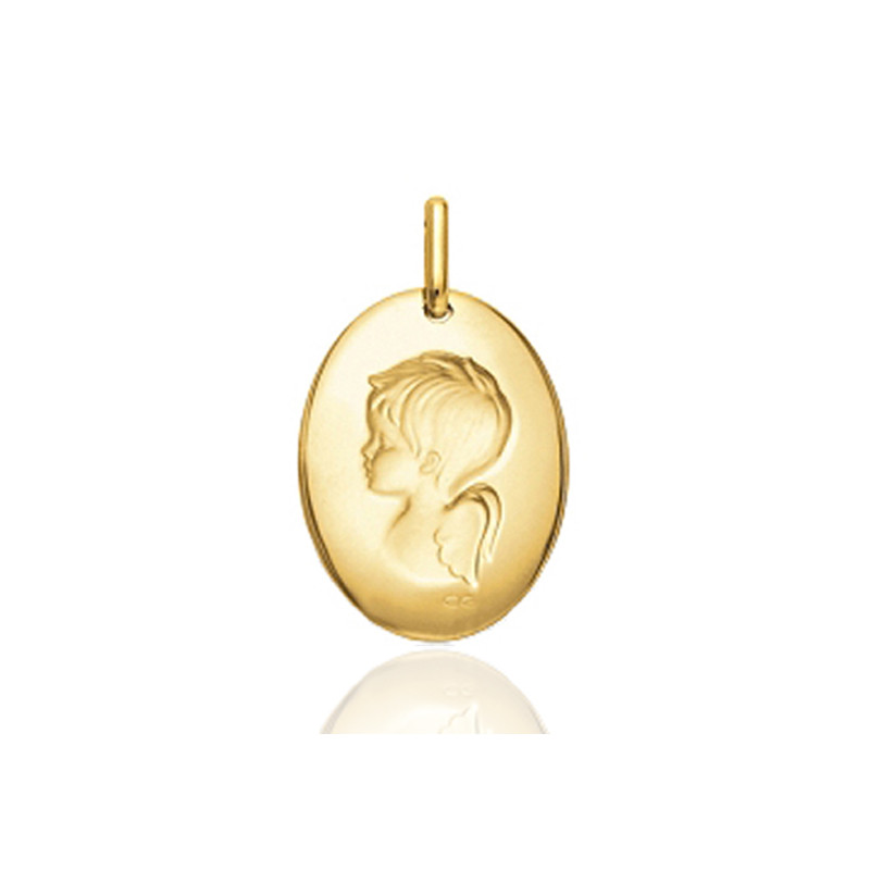 Médaille or jaune 18 carats ovale "ange"