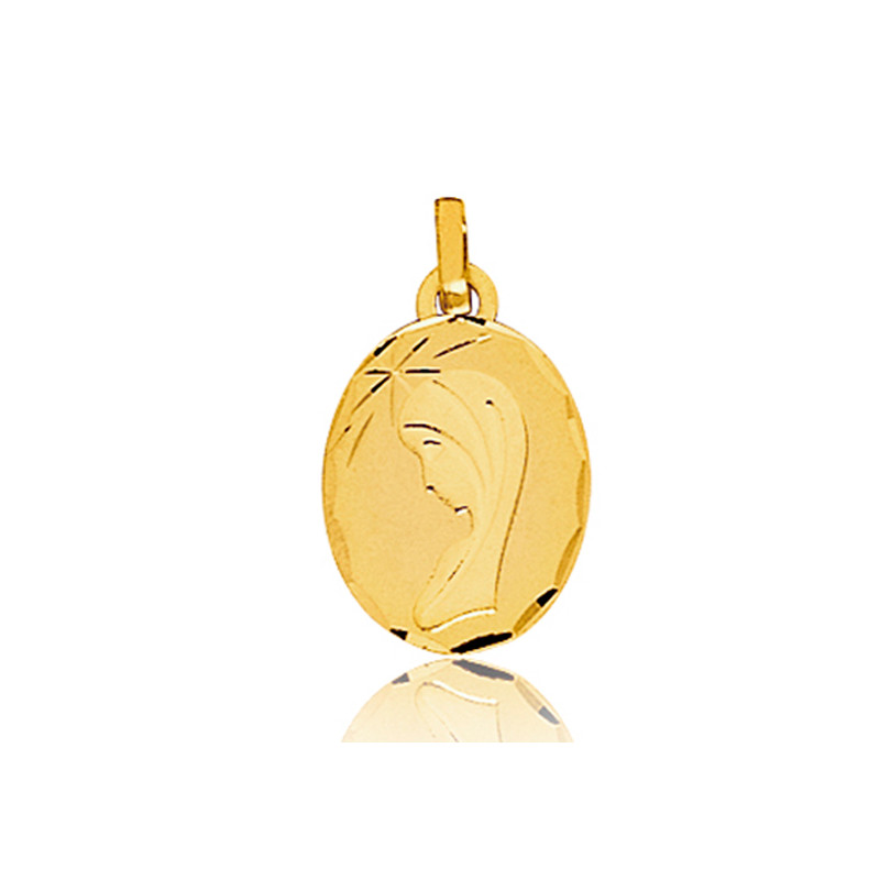 Médaille vierge or jaune 18 carats - 20 mm