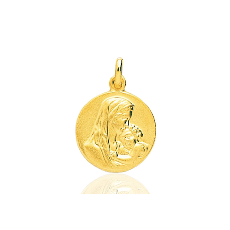 Medaille "la vierge et l'enfant" en or jaune 18 carats ronde