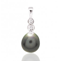Pendentif perle de Tahiti 8 mm et or blanc 18 carats et diamant 0,04 carat
