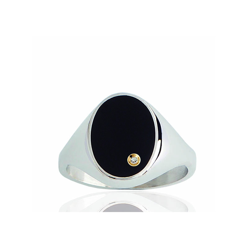 Chevaliere homme argent massif et onyx et diamant 0,02 carat Chevaliere homme argent massif et onyx et diamant 0,02 carat