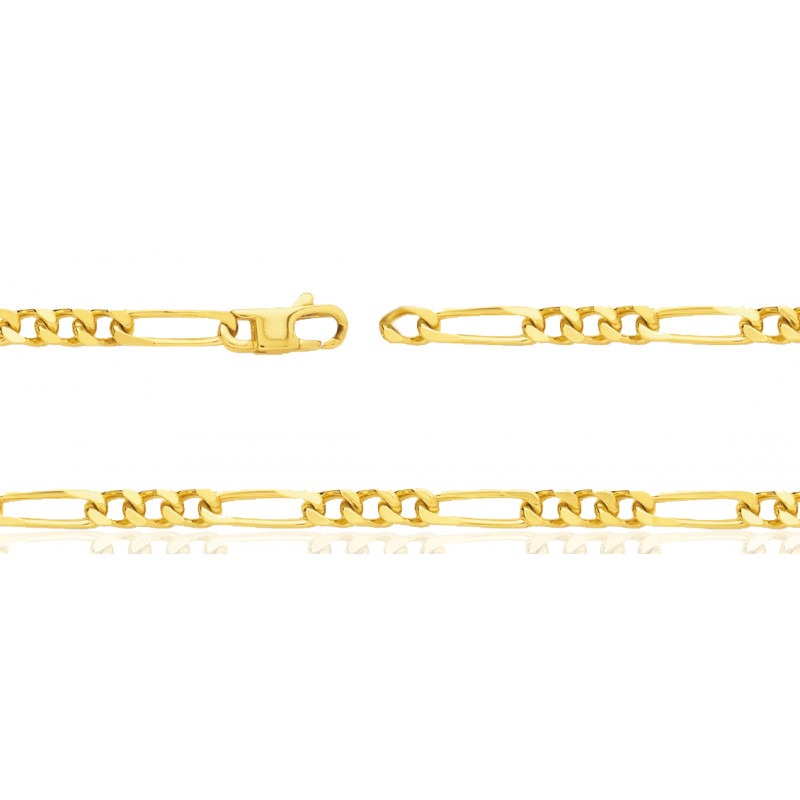 Chaine or jaune 18 carats maille cheval alternée 1:3 de longueur 50 cm