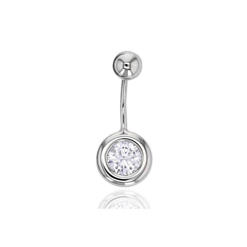 Piercing nombril or blanc 18 carats et zirconium serti clos