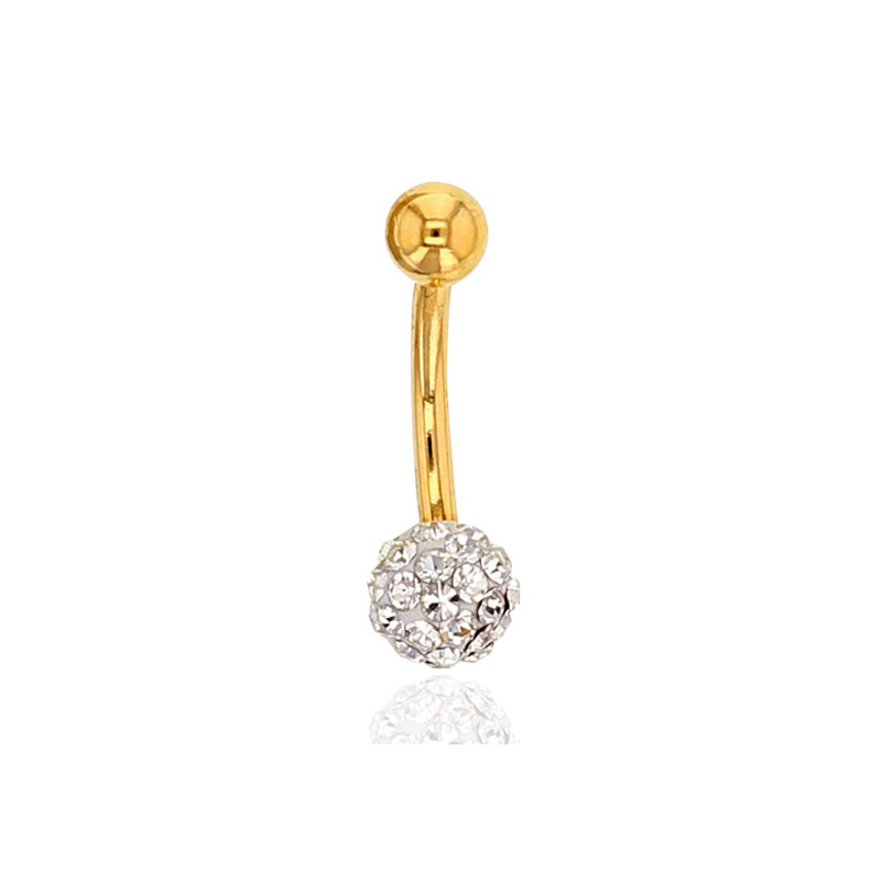 Piercing nombril or jaune 18 carats et boule en cristal