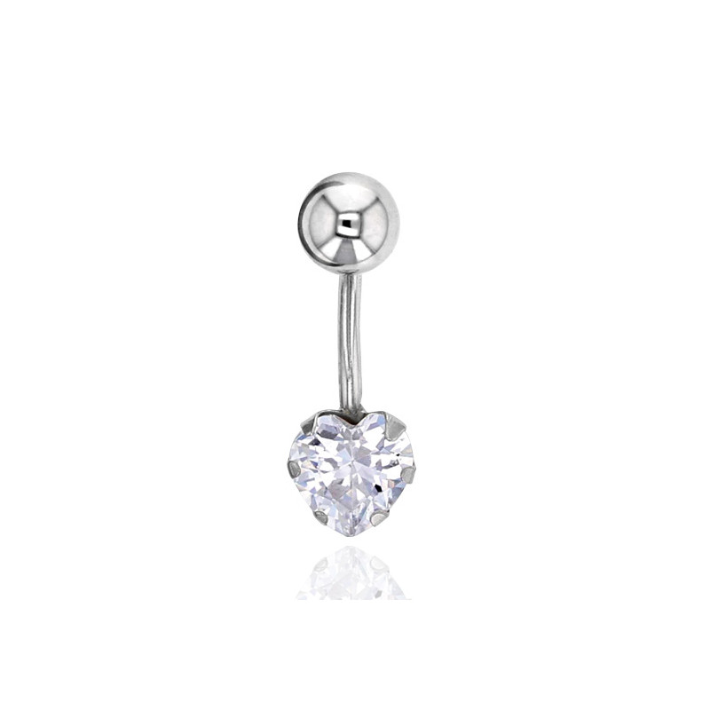 Piercing nombril or blanc 18 carats et zirconium "cœur"