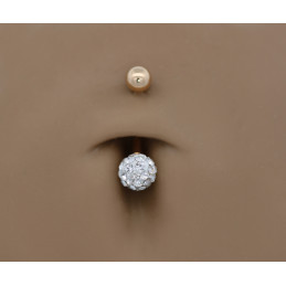 Piercing nombril or jaune 18 carats et boule en cristal