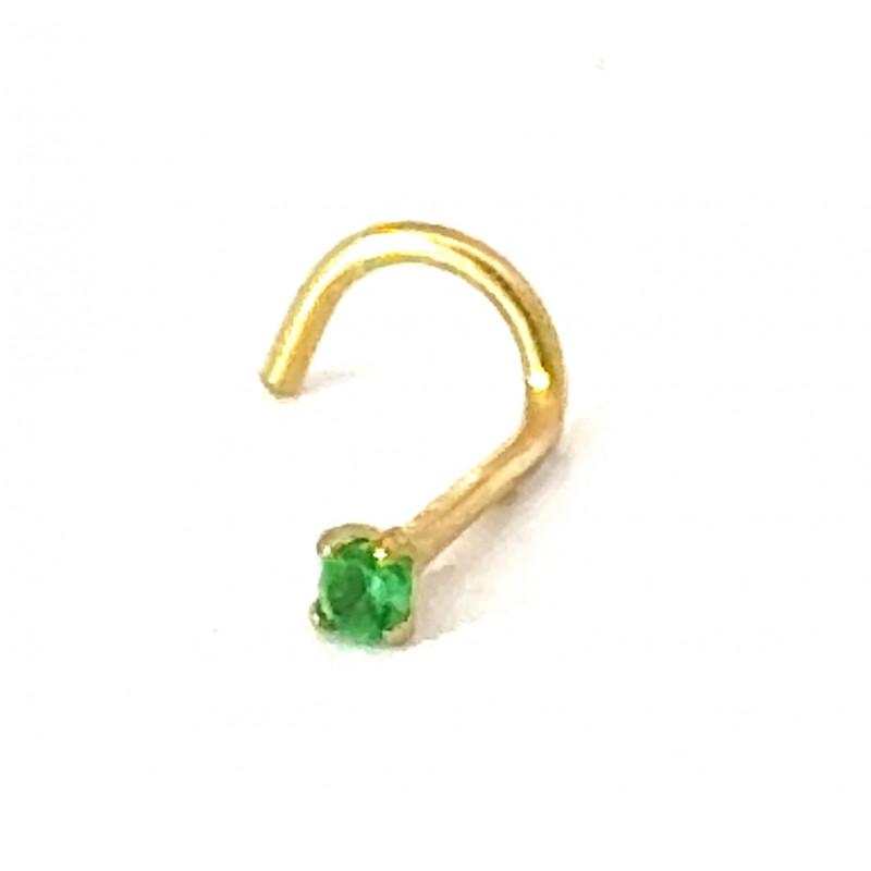 Piercing nez or jaune 18 carats et cristal vert clair