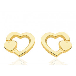 Boucles d'oreilles or jaune 18 carats "double cœurs"