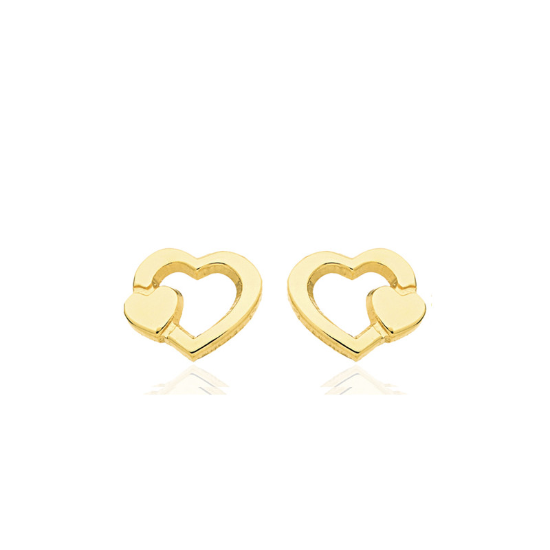 Boucles d'oreilles or jaune 18 carats "double cœurs"