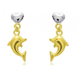 Pendants d'oreilles deux ors 18 carats "dauphins"